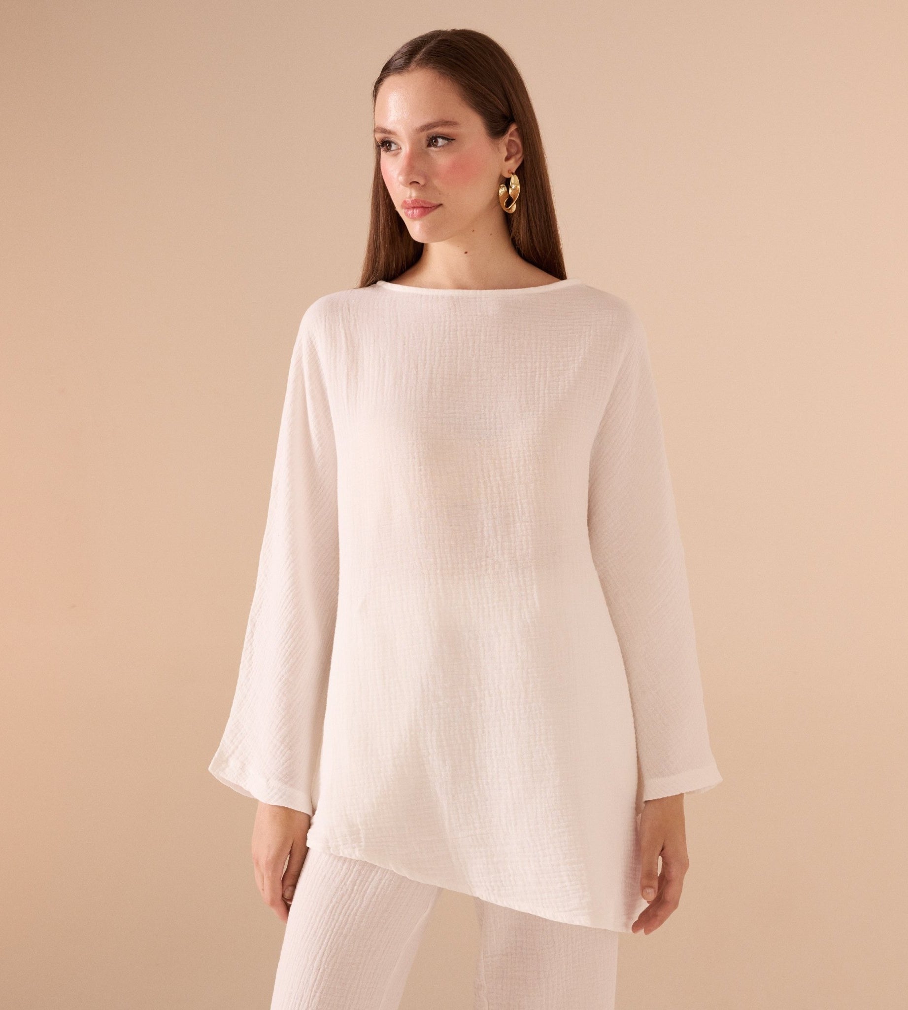 بلوزة قطن فضفاضة - shopaleena