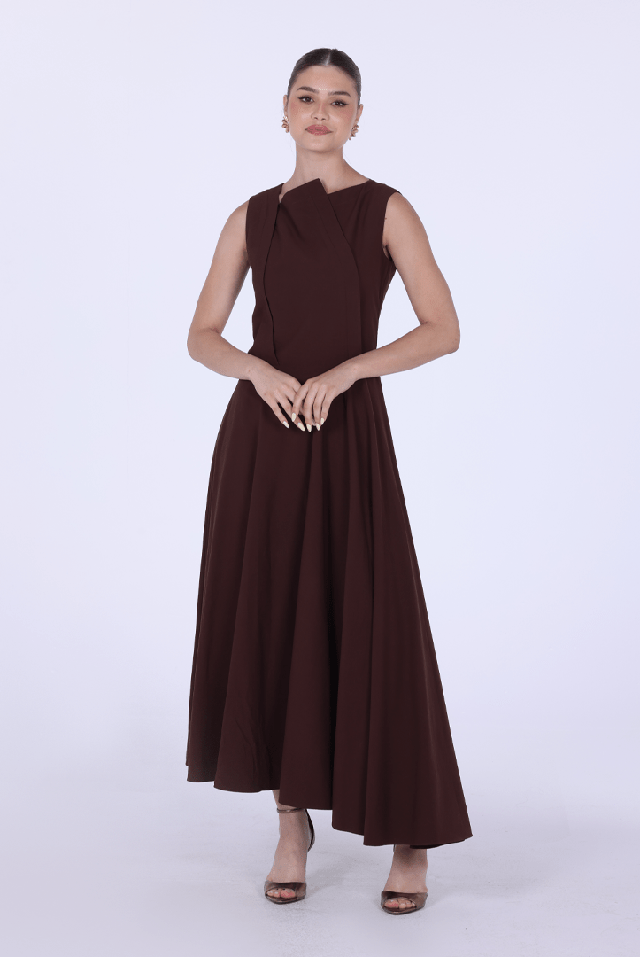 Asymmetric Hem Draped Midi Dress - shopaleena