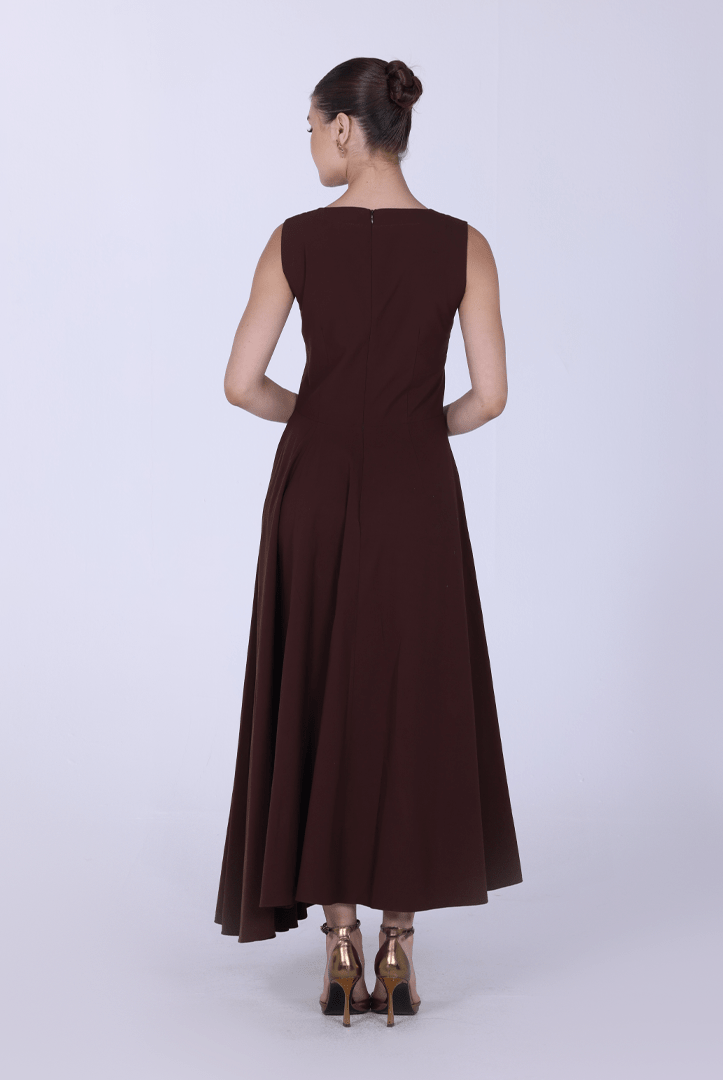 Asymmetric Hem Draped Midi Dress - shopaleena