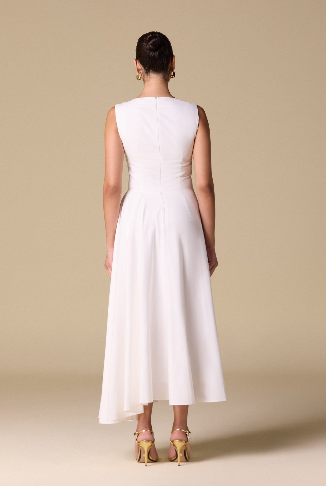 Asymmetric Hem Draped Midi Dress - shopaleena