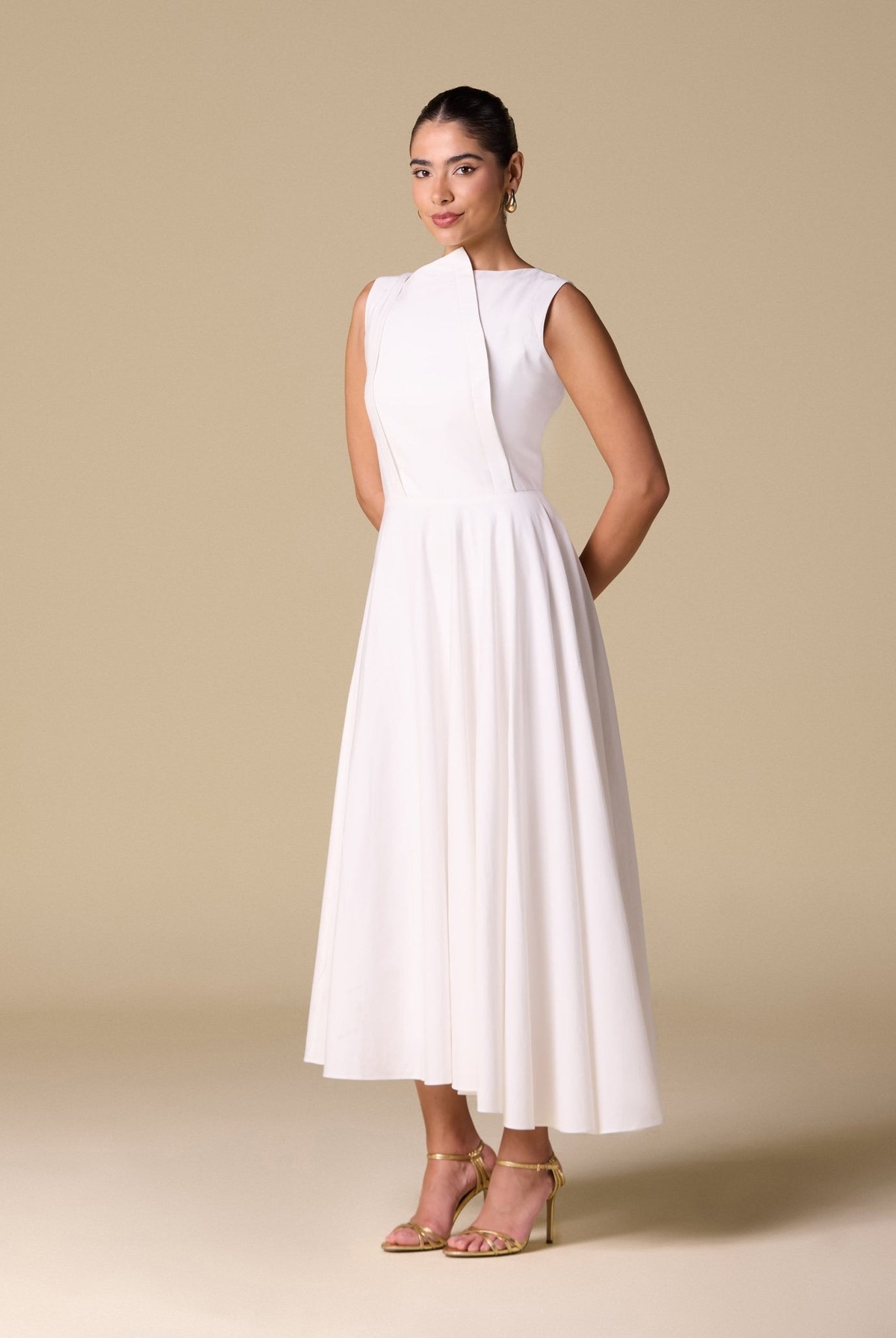 Asymmetric Hem Draped Midi Dress - shopaleena