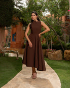 Asymmetric Hem Draped Midi Dress - shopaleena