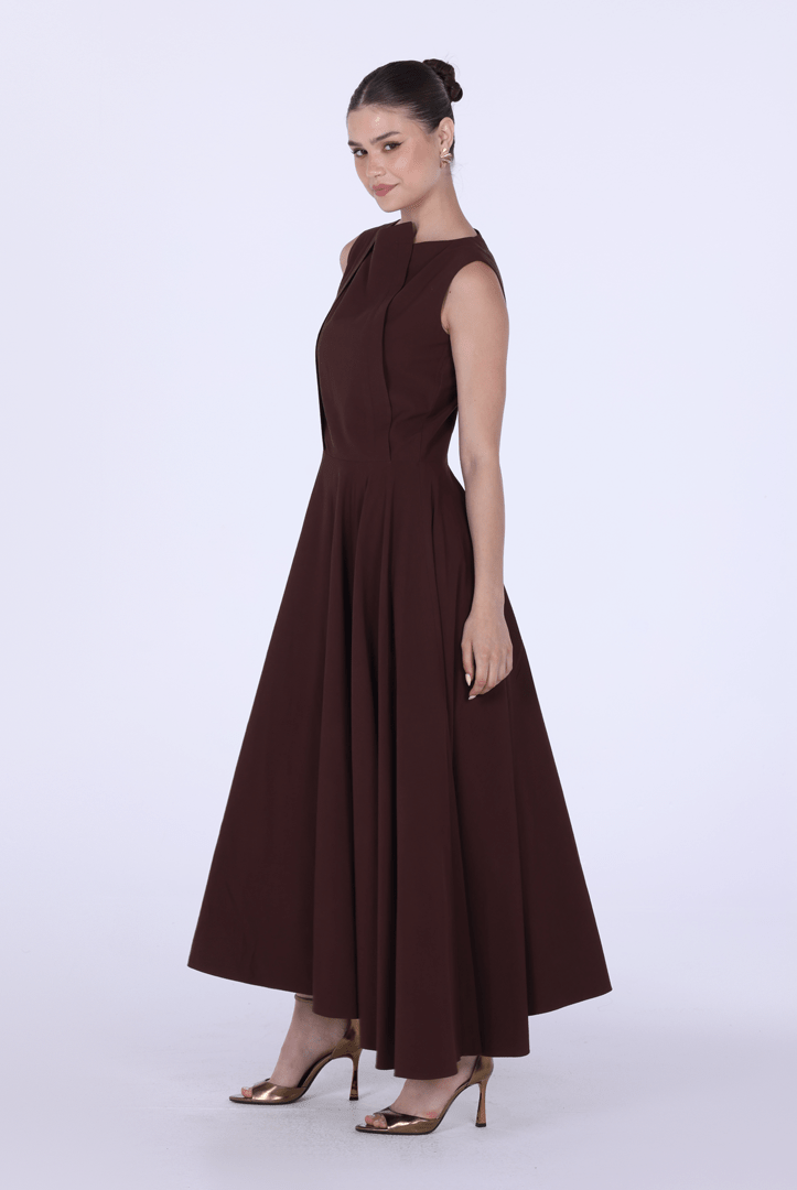Asymmetric Hem Draped Midi Dress - shopaleena