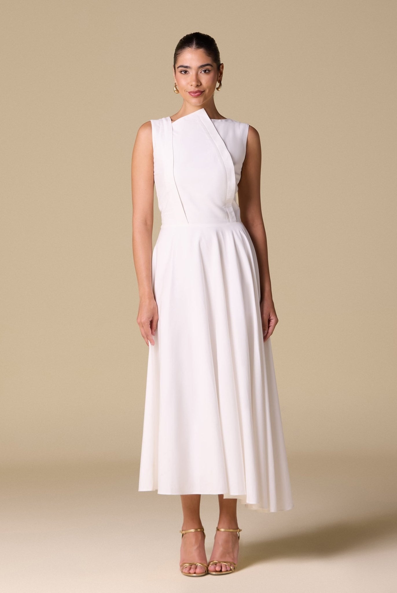 Asymmetric Hem Draped Midi Dress - shopaleena