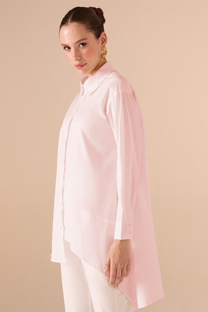 Asymmetric Hem Poplin Shirt - shopaleena