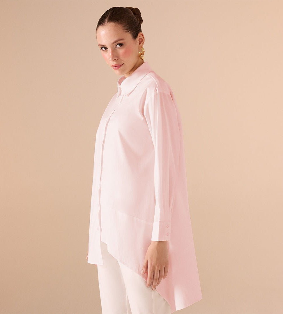Asymmetric Hem Poplin Shirt - shopaleena