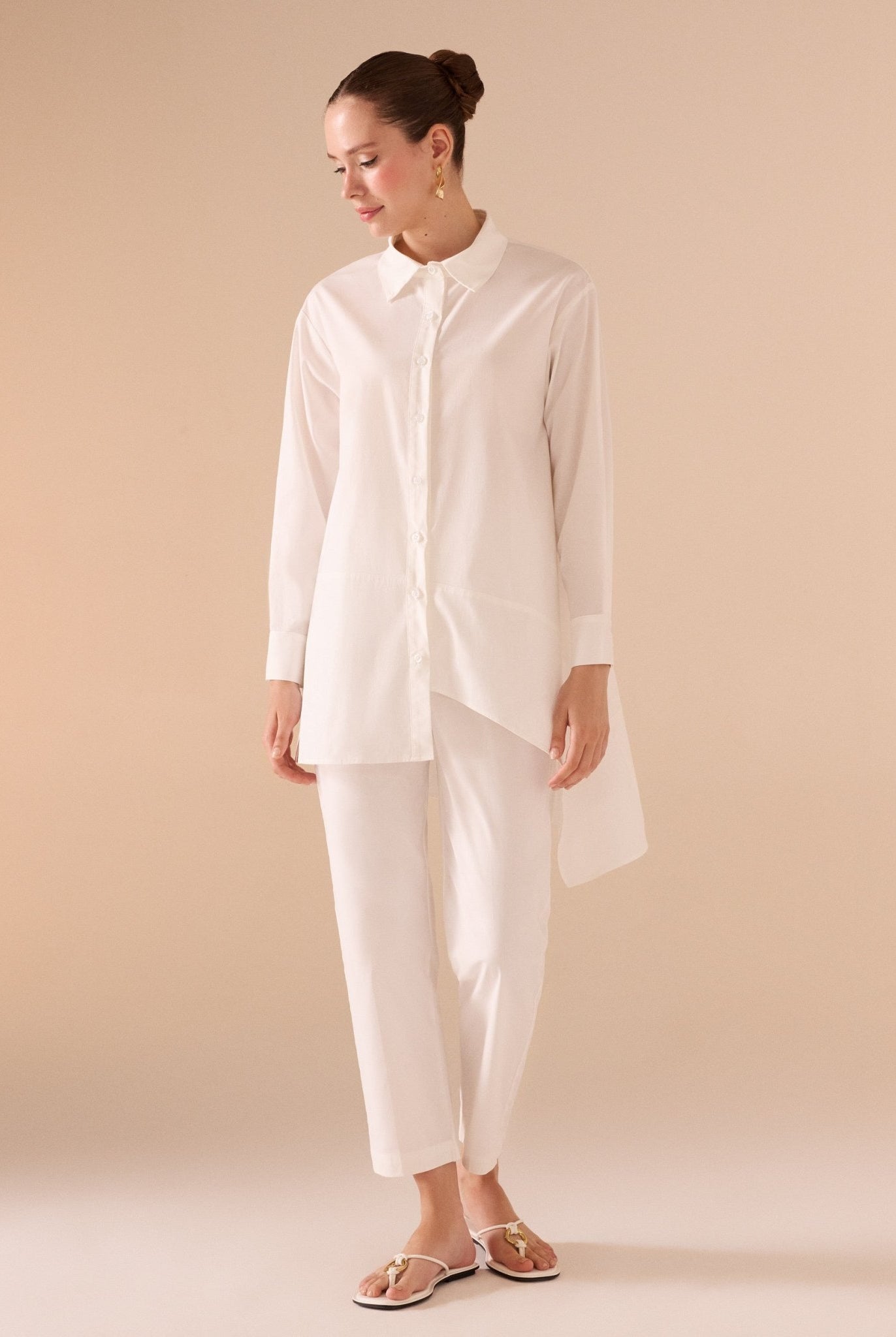 Asymmetric Hem Poplin Shirt - shopaleena