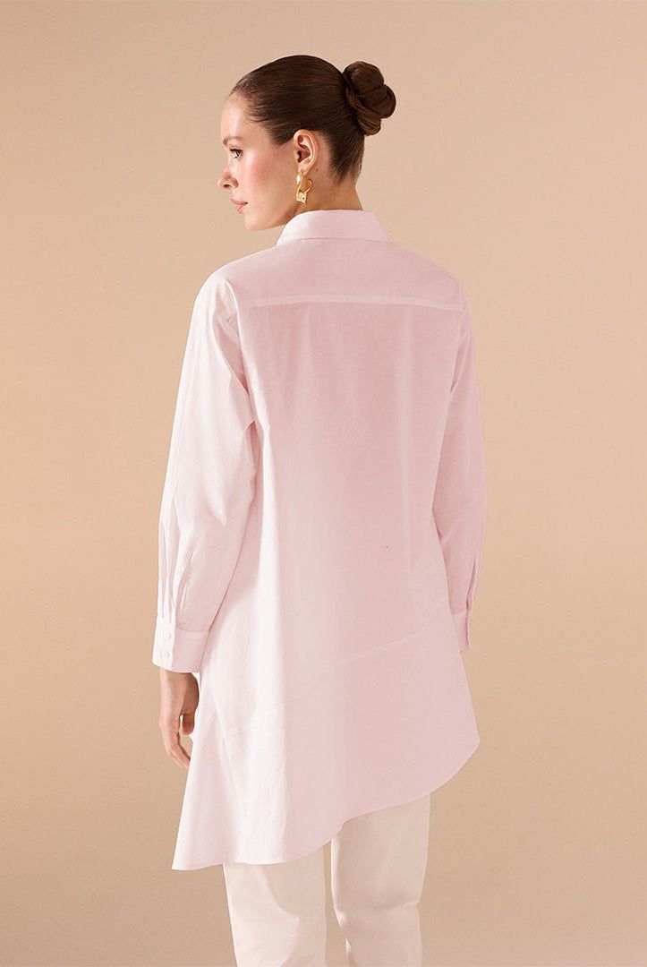 Asymmetric Hem Poplin Shirt - shopaleena