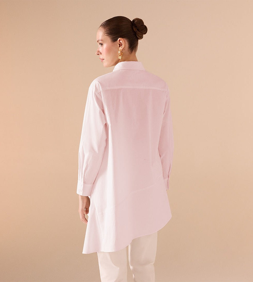 Asymmetric Hem Poplin Shirt - shopaleena