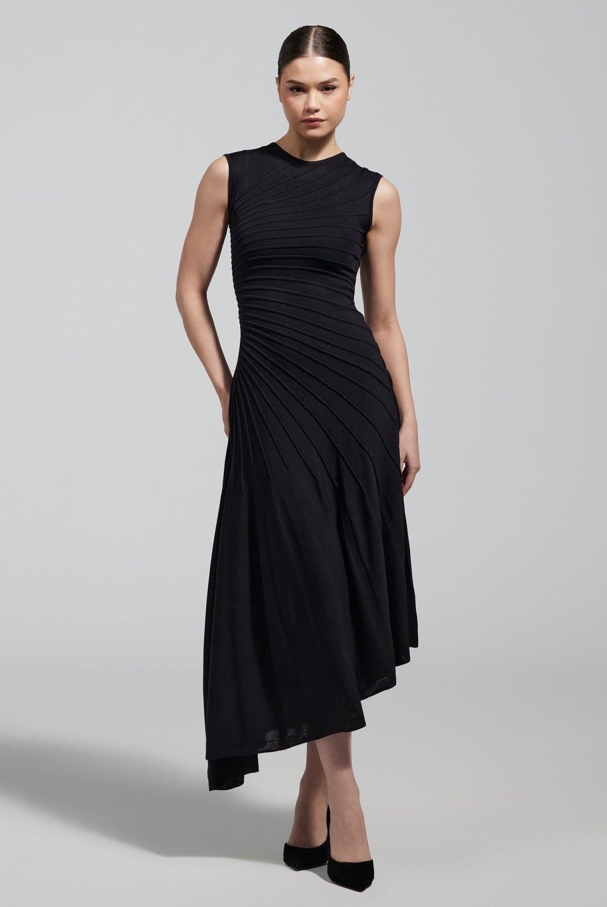 Asymmetric Knit Midi Dress - shopaleena