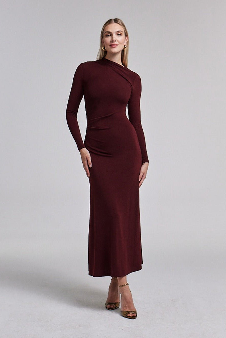 Asymmetric Neck Bodycon Maxi Dress - shopaleena
