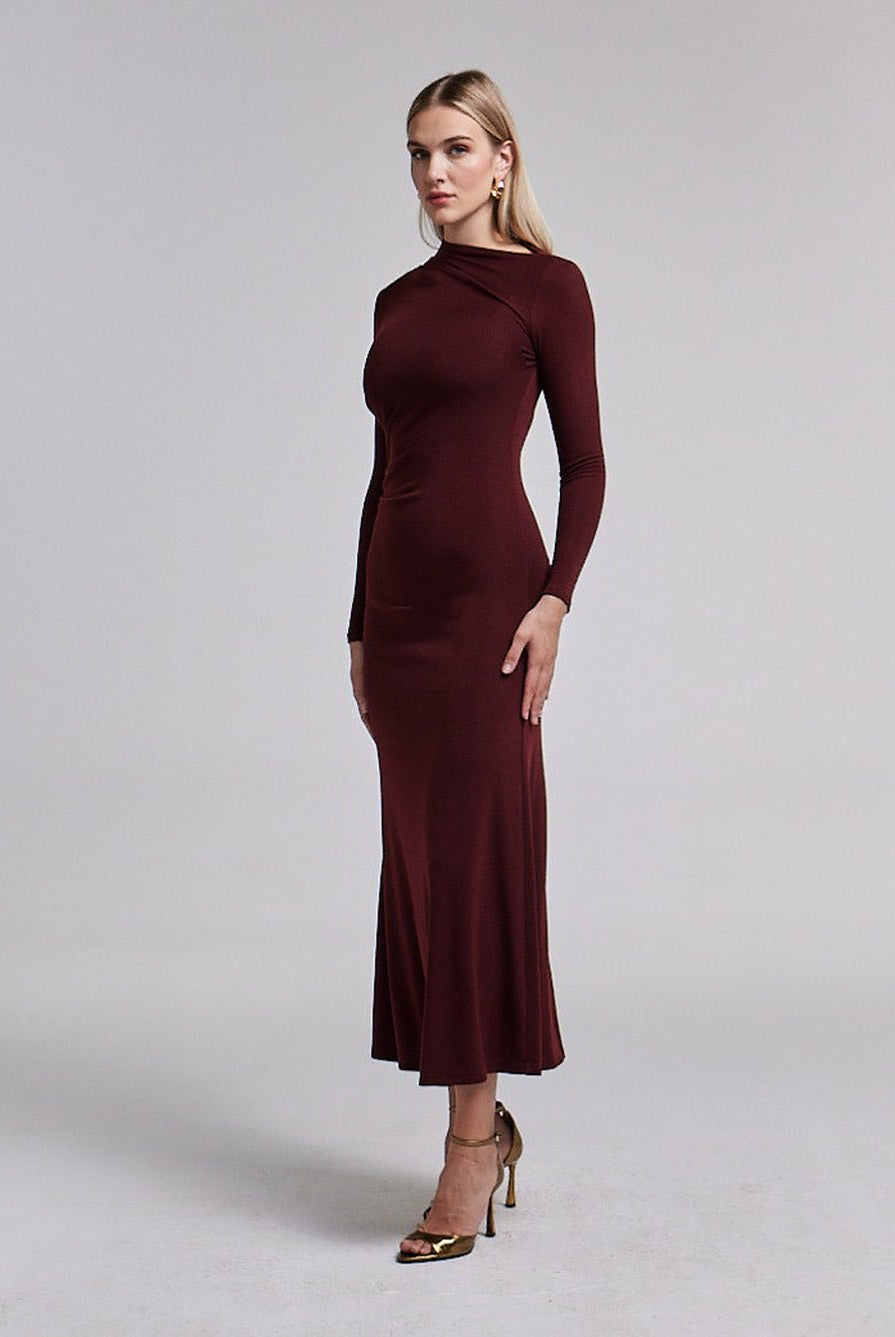 Asymmetric Neck Bodycon Maxi Dress - shopaleena