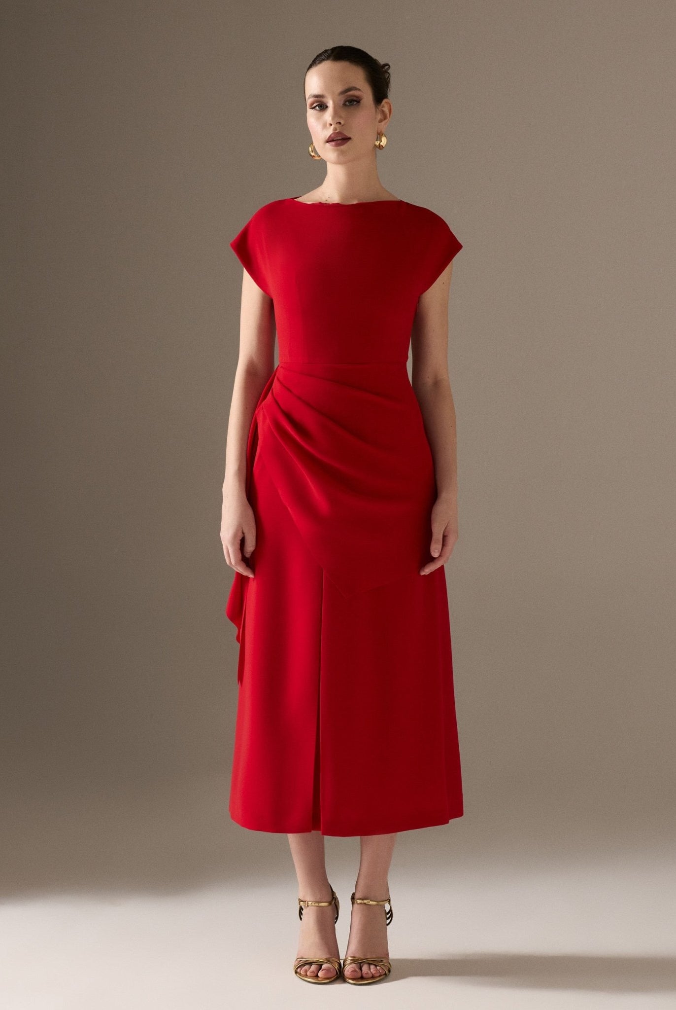 Asymmetric neck sleeveless Midi Dress - shopaleena