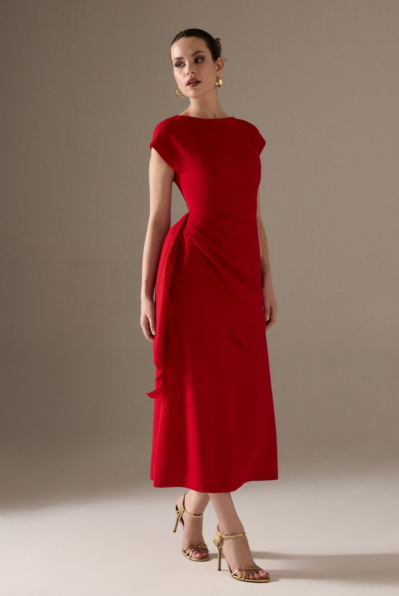 Asymmetric neck sleeveless Midi Dress - shopaleena