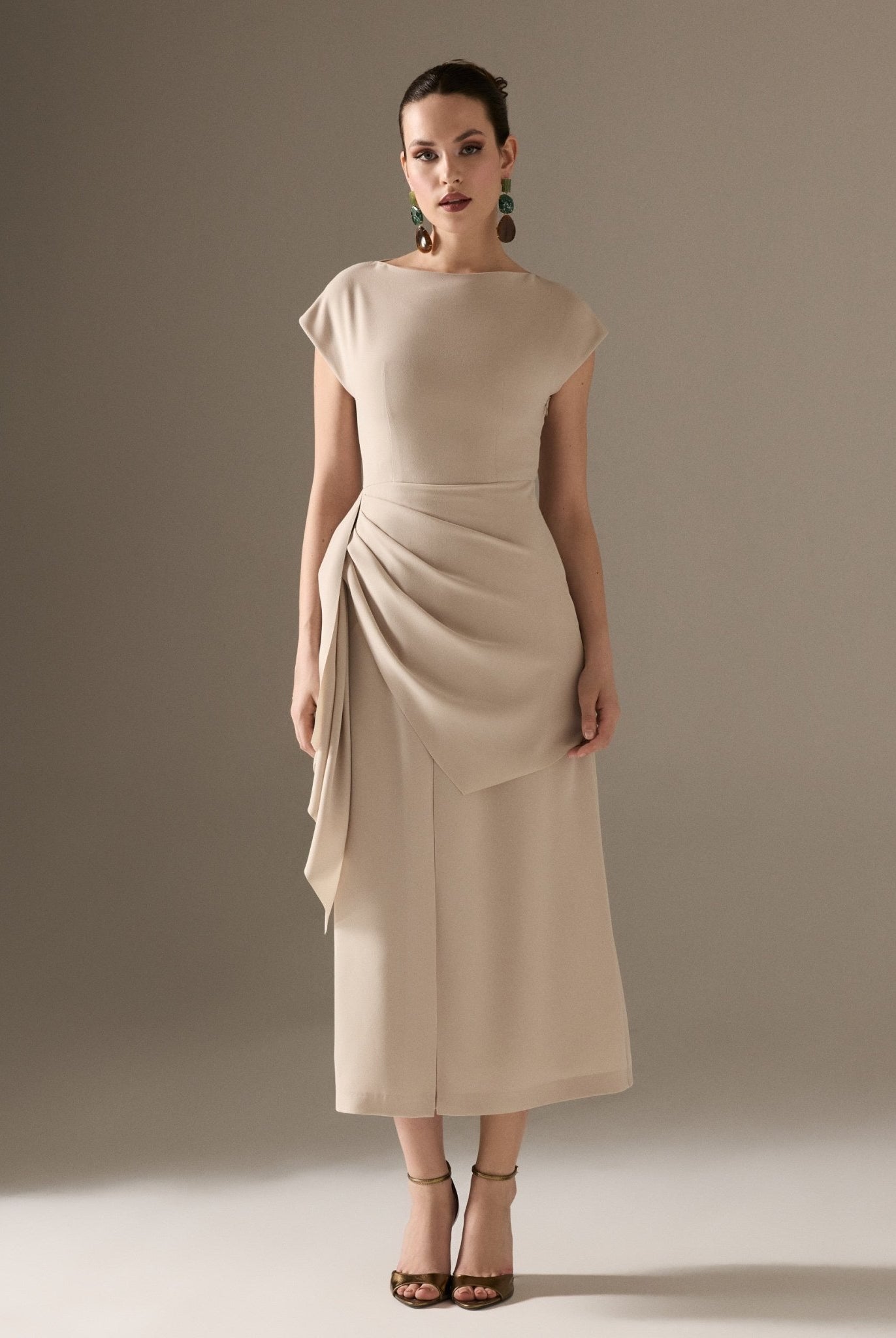 Asymmetric Neck Sleeveless Midi Dress - shopaleena