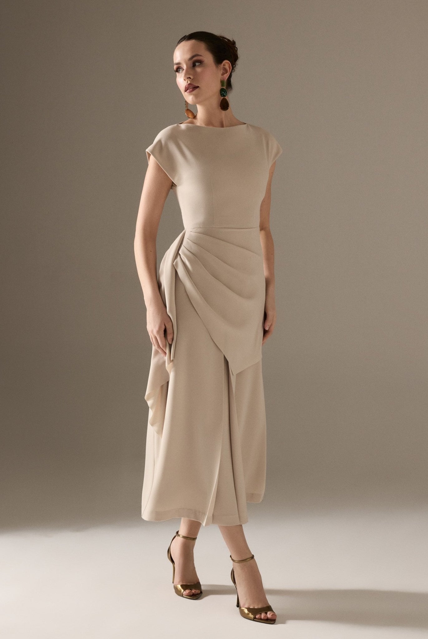 Asymmetric Neck Sleeveless Midi Dress - shopaleena