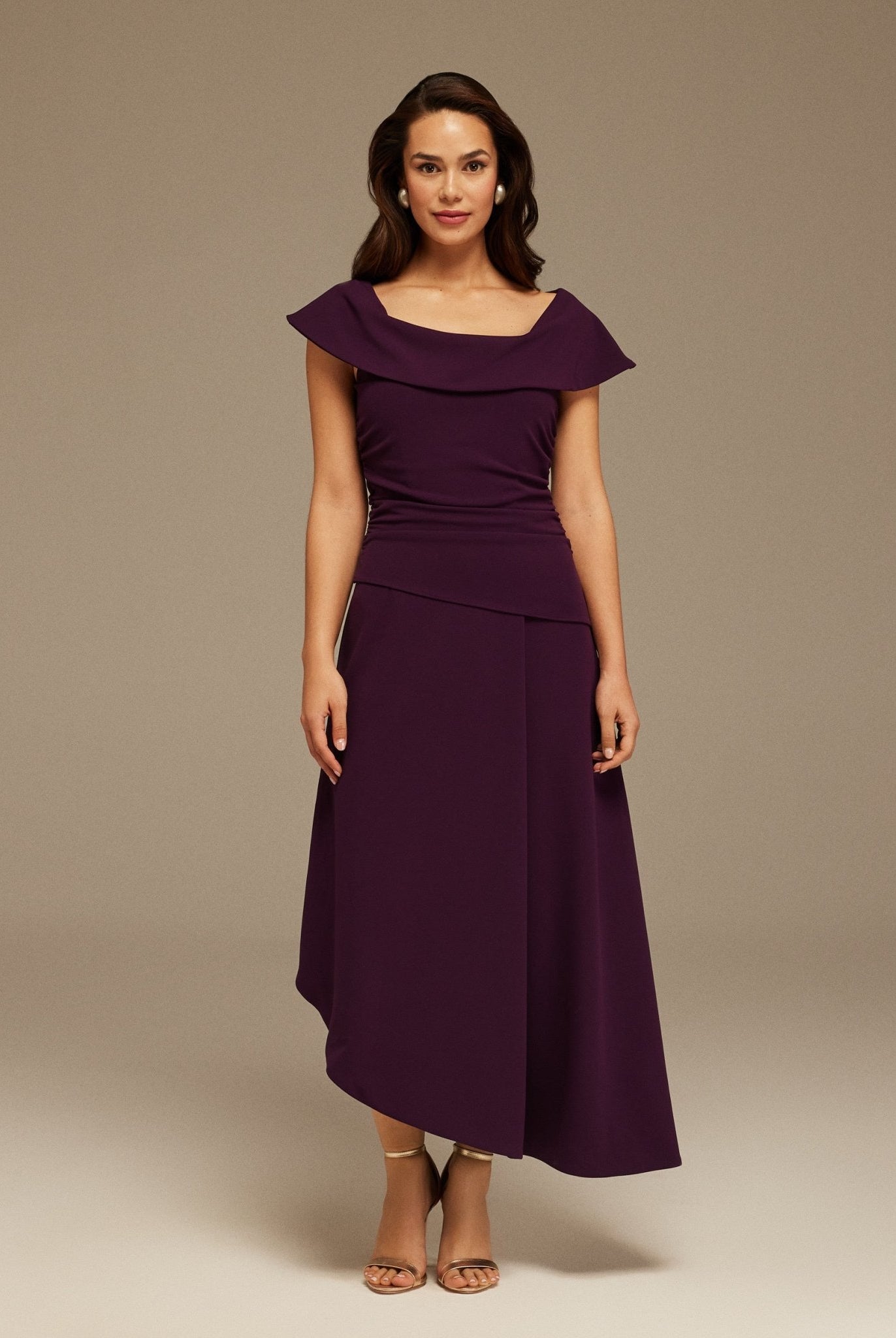 Asymmetric Off - Shoulder Draped Midi Dress - shopaleena