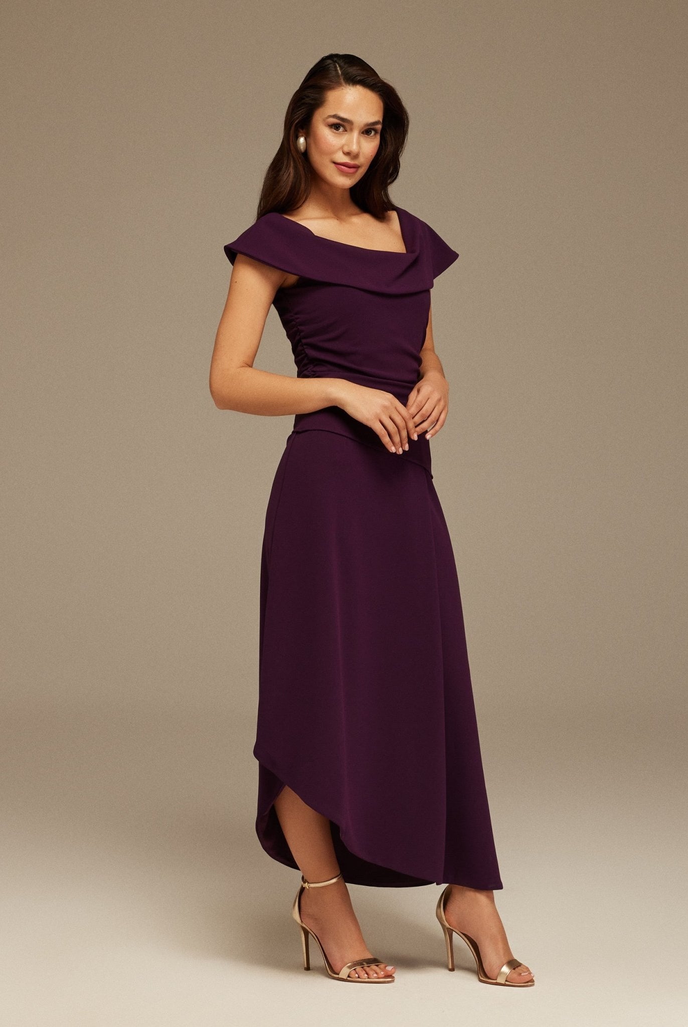 Asymmetric Off - Shoulder Draped Midi Dress - shopaleena