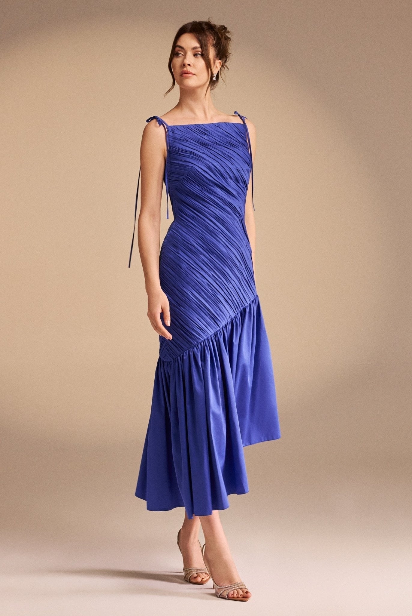 Asymmetric Ruffled Poplin Midi Dress - shopaleena