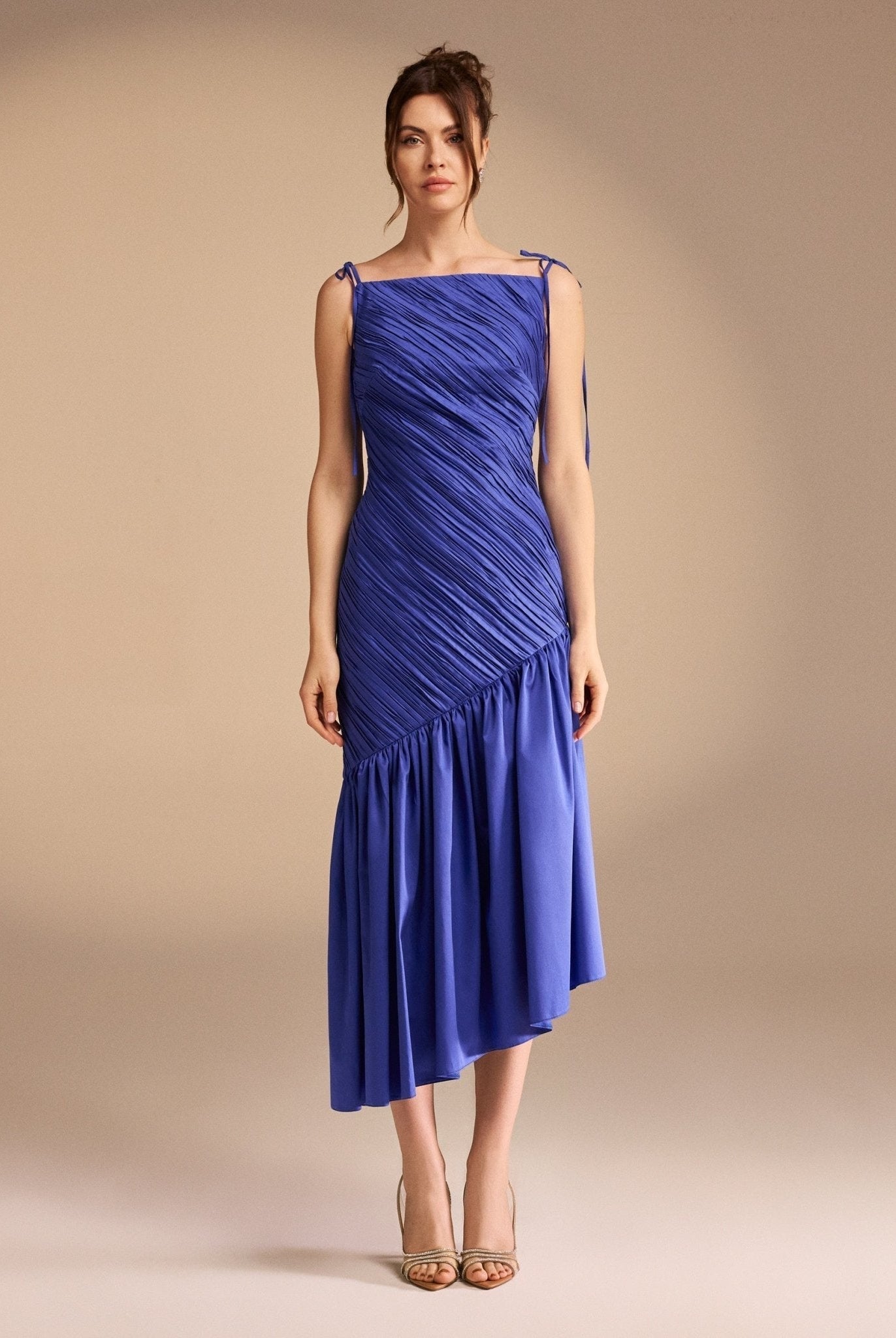 Asymmetric Ruffled Poplin Midi Dress - shopaleena