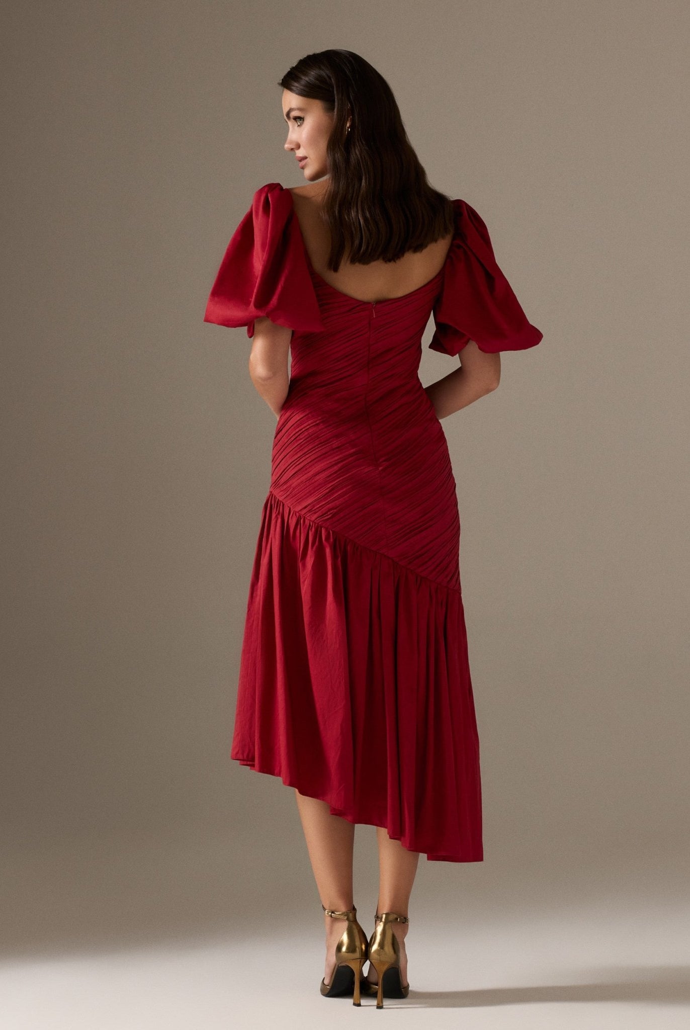 Asymmetric ruffled Poplin Midi dress - shopaleena
