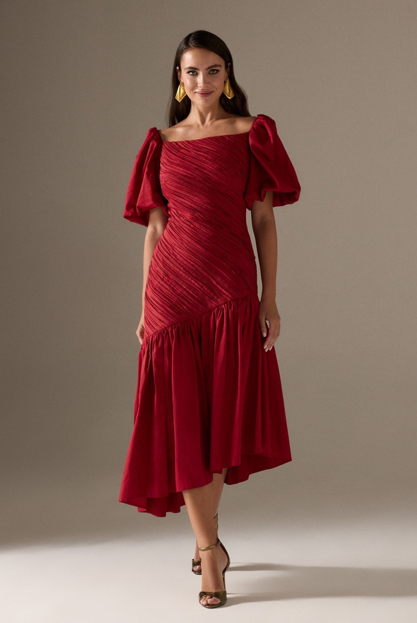 Asymmetric ruffled Poplin Midi dress - shopaleena