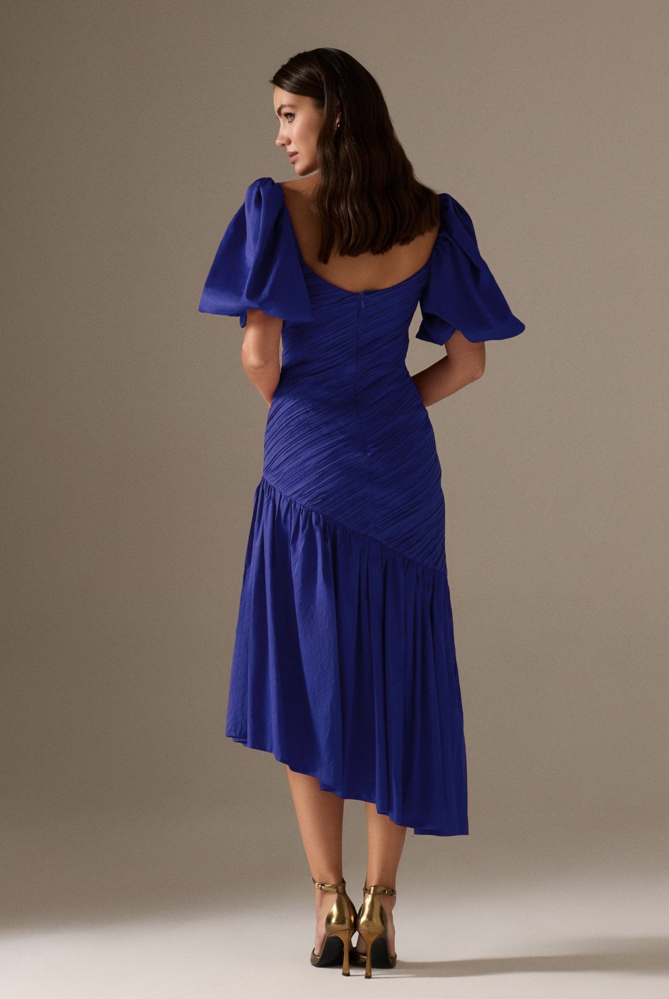 Asymmetric ruffled Poplin Midi dress - shopaleena