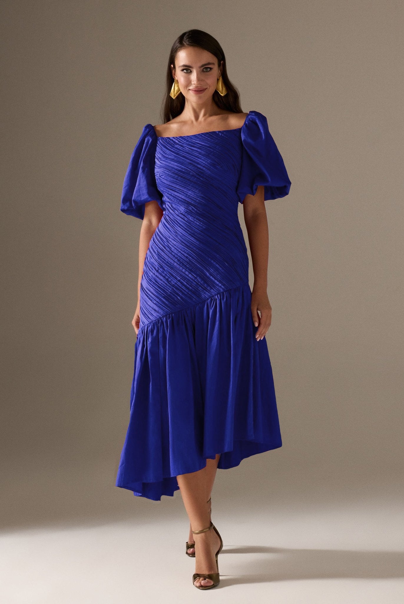 Asymmetric ruffled Poplin Midi dress - shopaleena