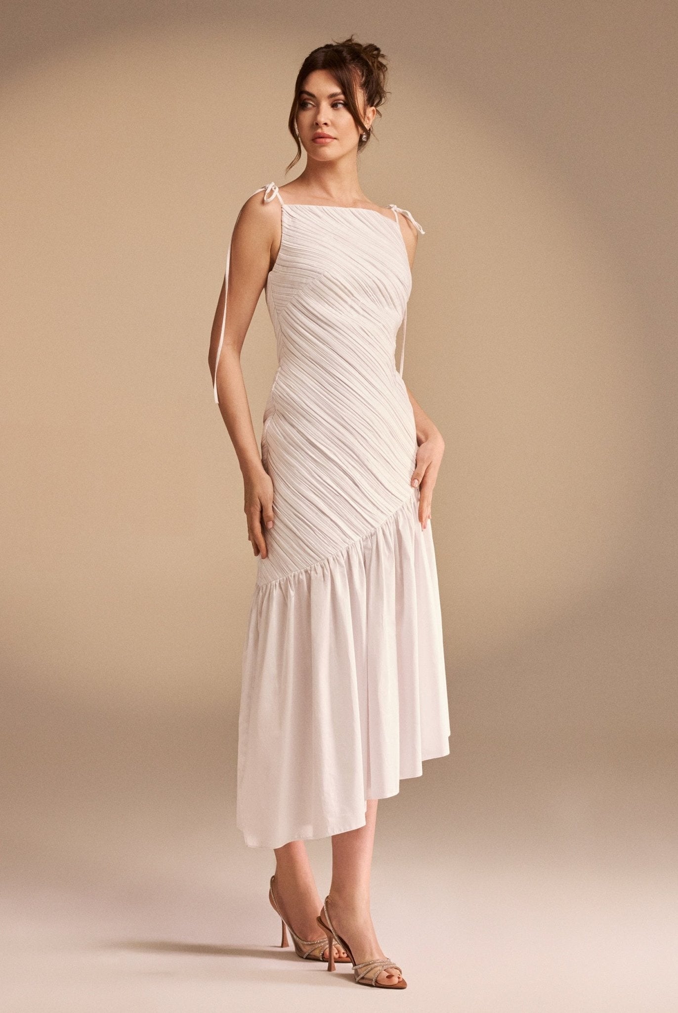 Asymmetric Ruffled Poplin Midi Dress - shopaleena