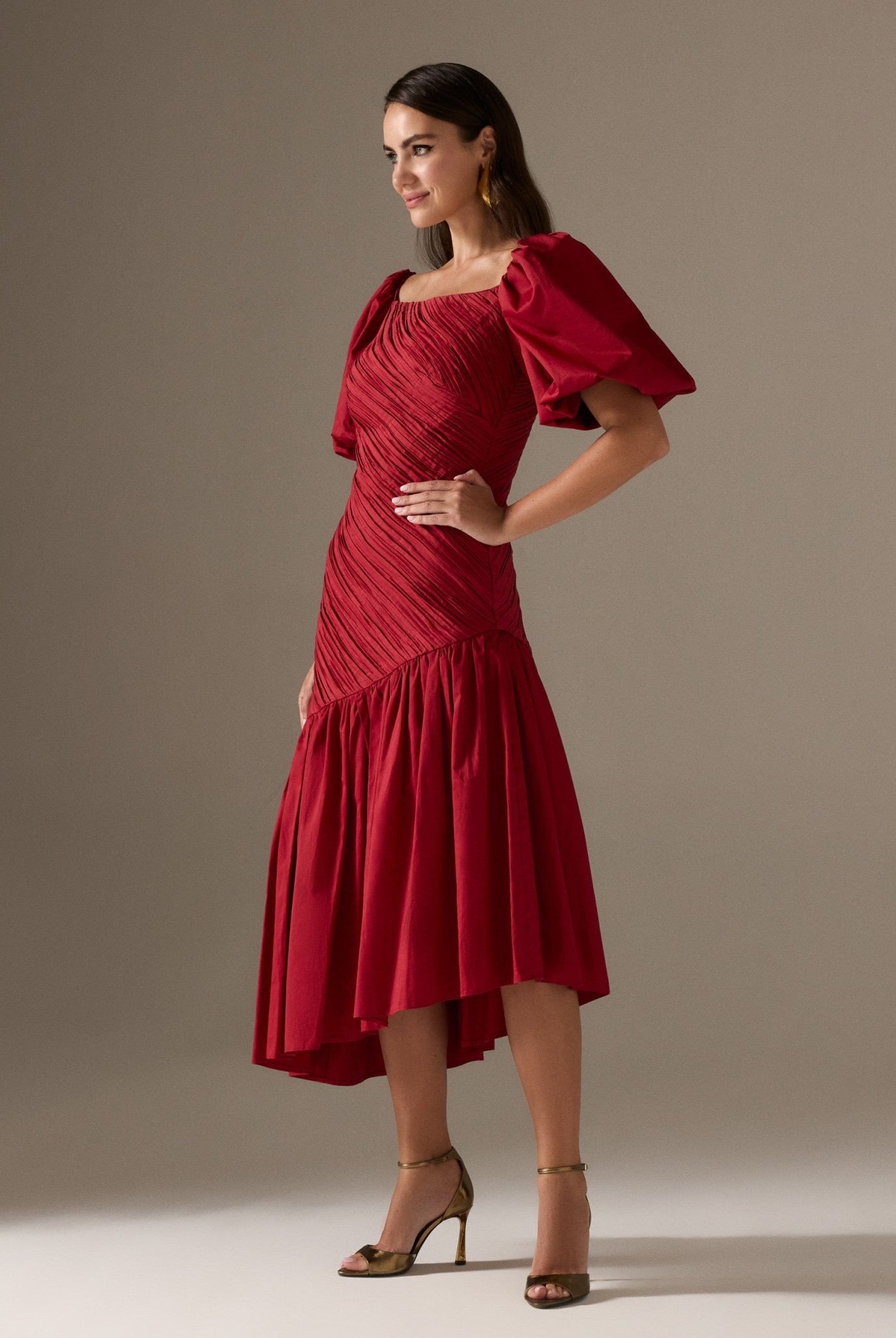 Asymmetric ruffled Poplin Midi dress - shopaleena