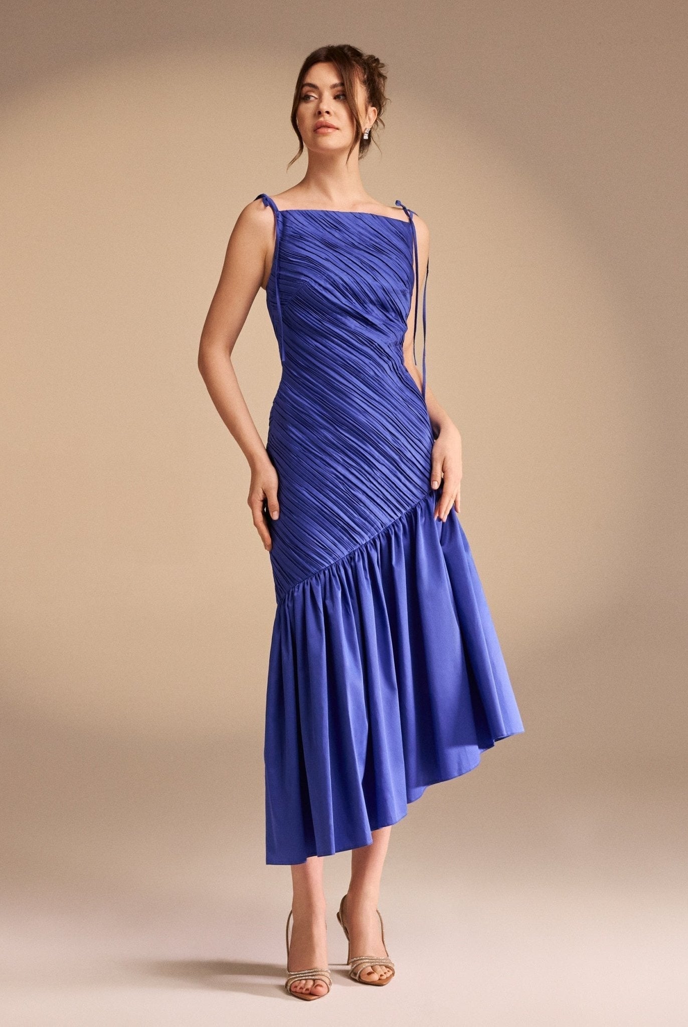 Asymmetric Ruffled Poplin Midi Dress - shopaleena