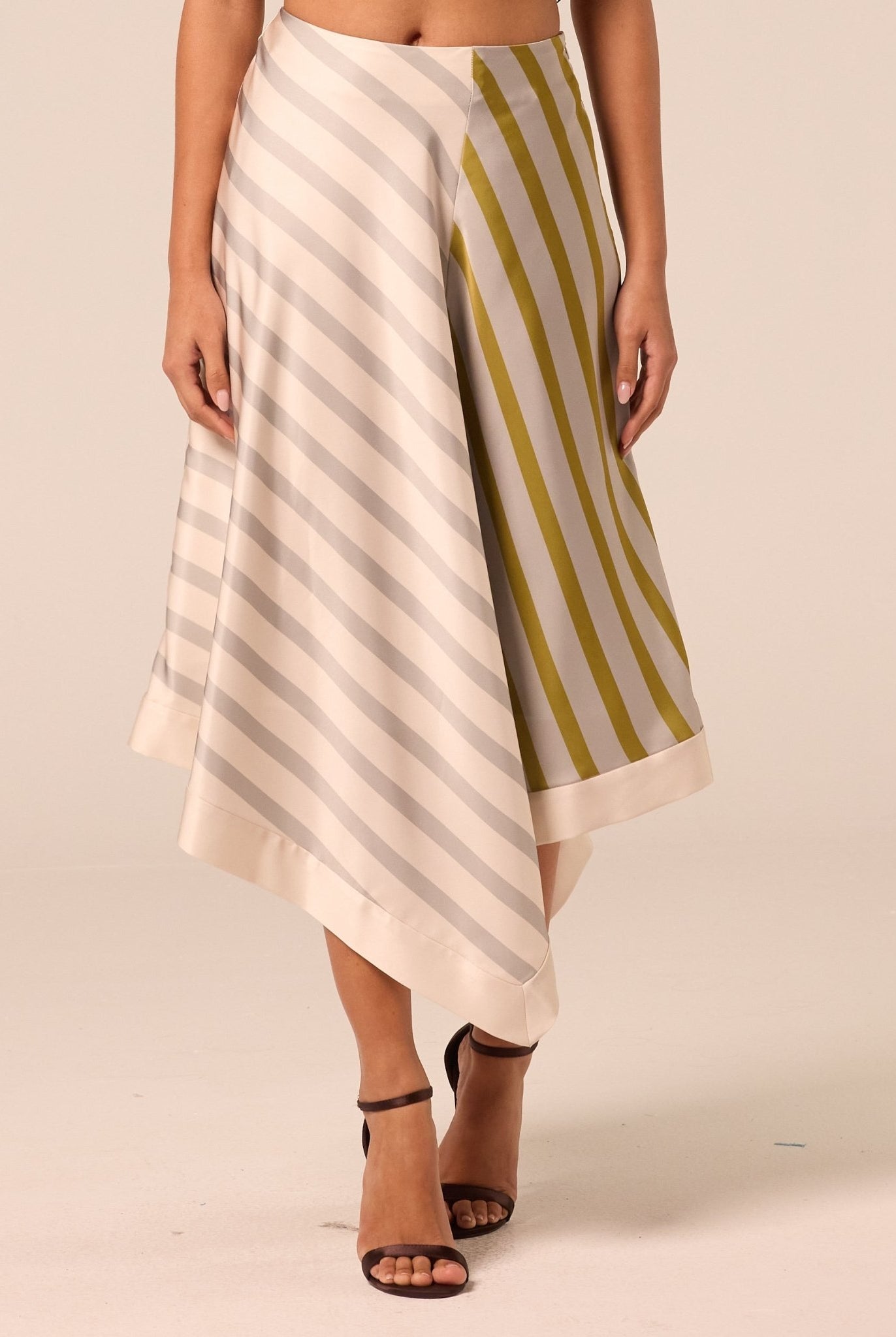 Asymmetric Satin Midi Skirt - shopaleena