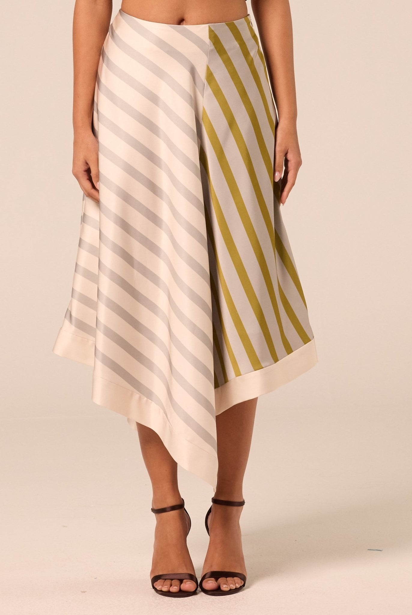 Asymmetric Satin Midi Skirt - shopaleena