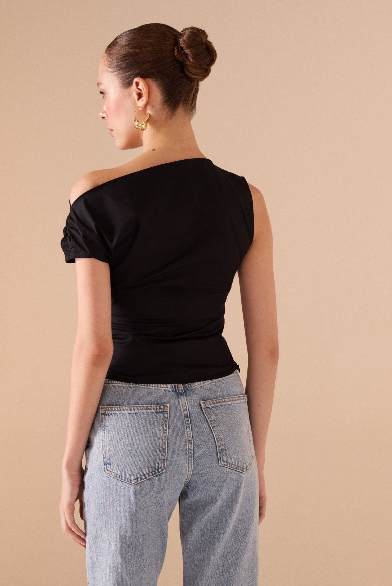 Asymmetric Shoulder Poplin Top - shopaleena