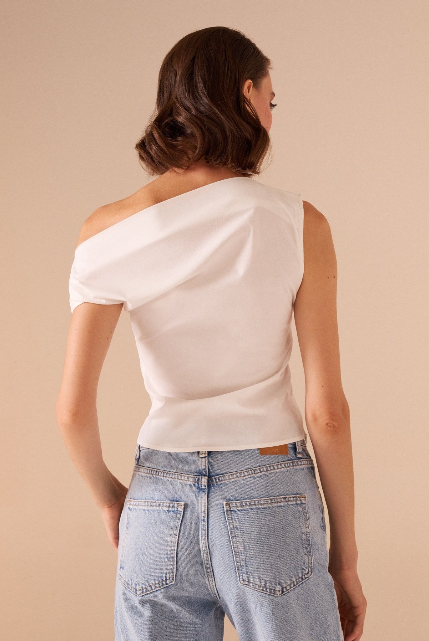 Asymmetric Shoulder Poplin Top - shopaleena