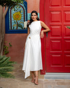 Asymmetric Twisted Cotton Midi Dress - shopaleena