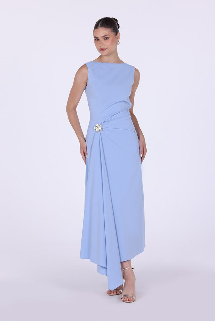 Asymmetric Twisted Cotton Midi Dress - shopaleena