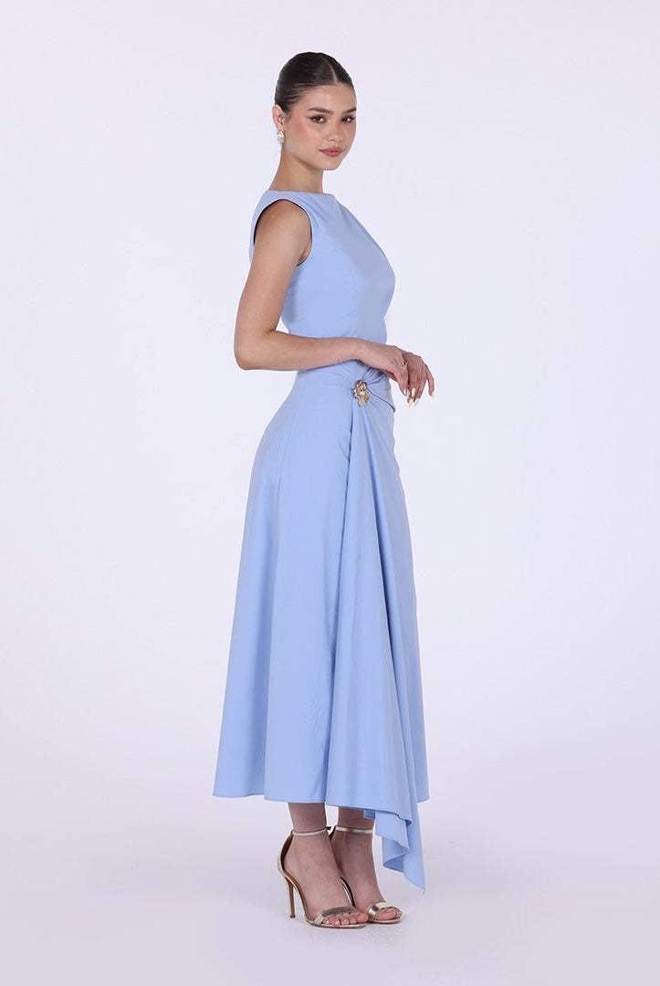Asymmetric Twisted Cotton Midi Dress - shopaleena