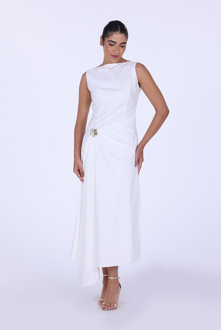 Asymmetric Twisted Cotton Midi Dress - shopaleena