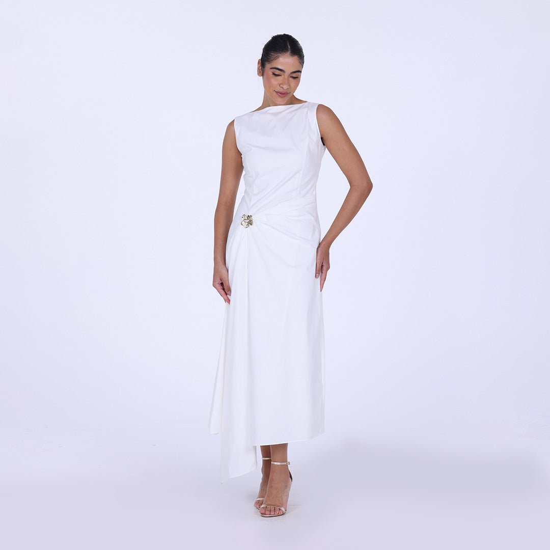 Asymmetric Twisted Cotton Midi Dress - shopaleena