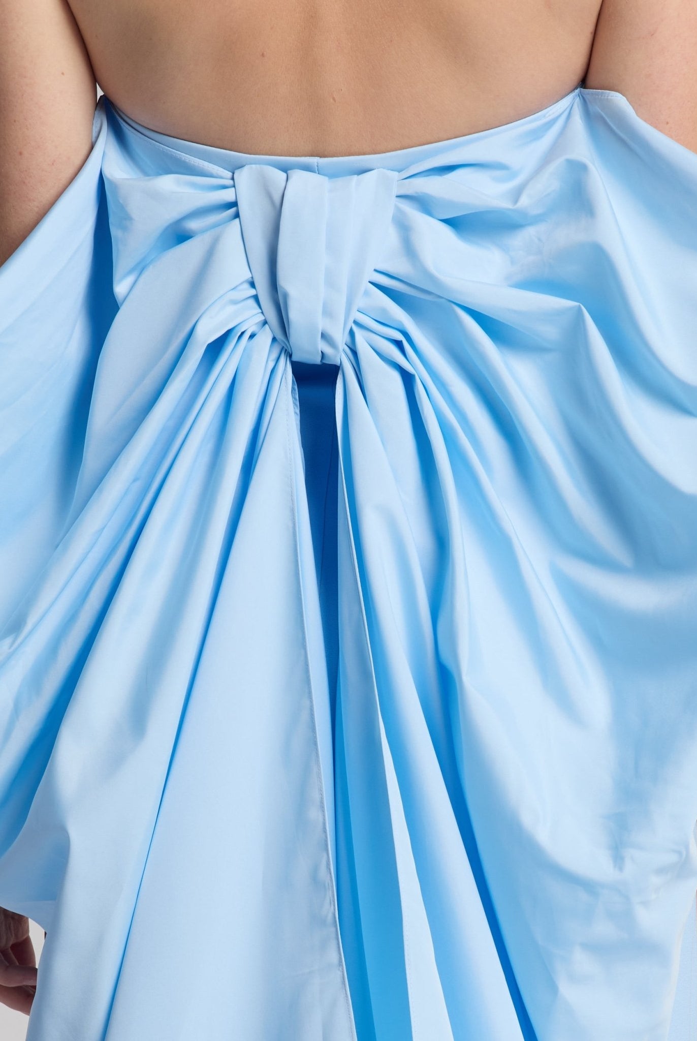 Baby Blue Crepe and Taffeta Strapless Bow Gown - shopaleena