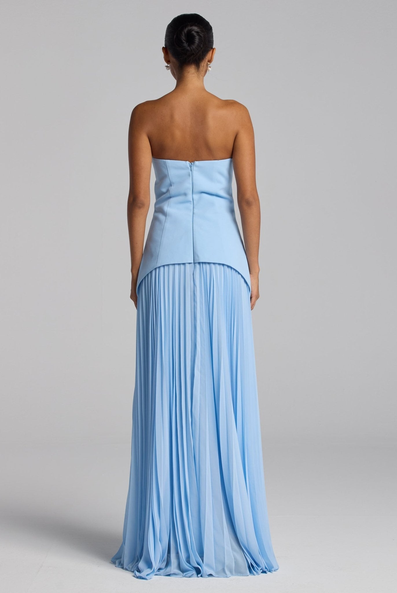 Baby Blue Crepe & Chiffon Dress with Pleated Skirt - shopaleena