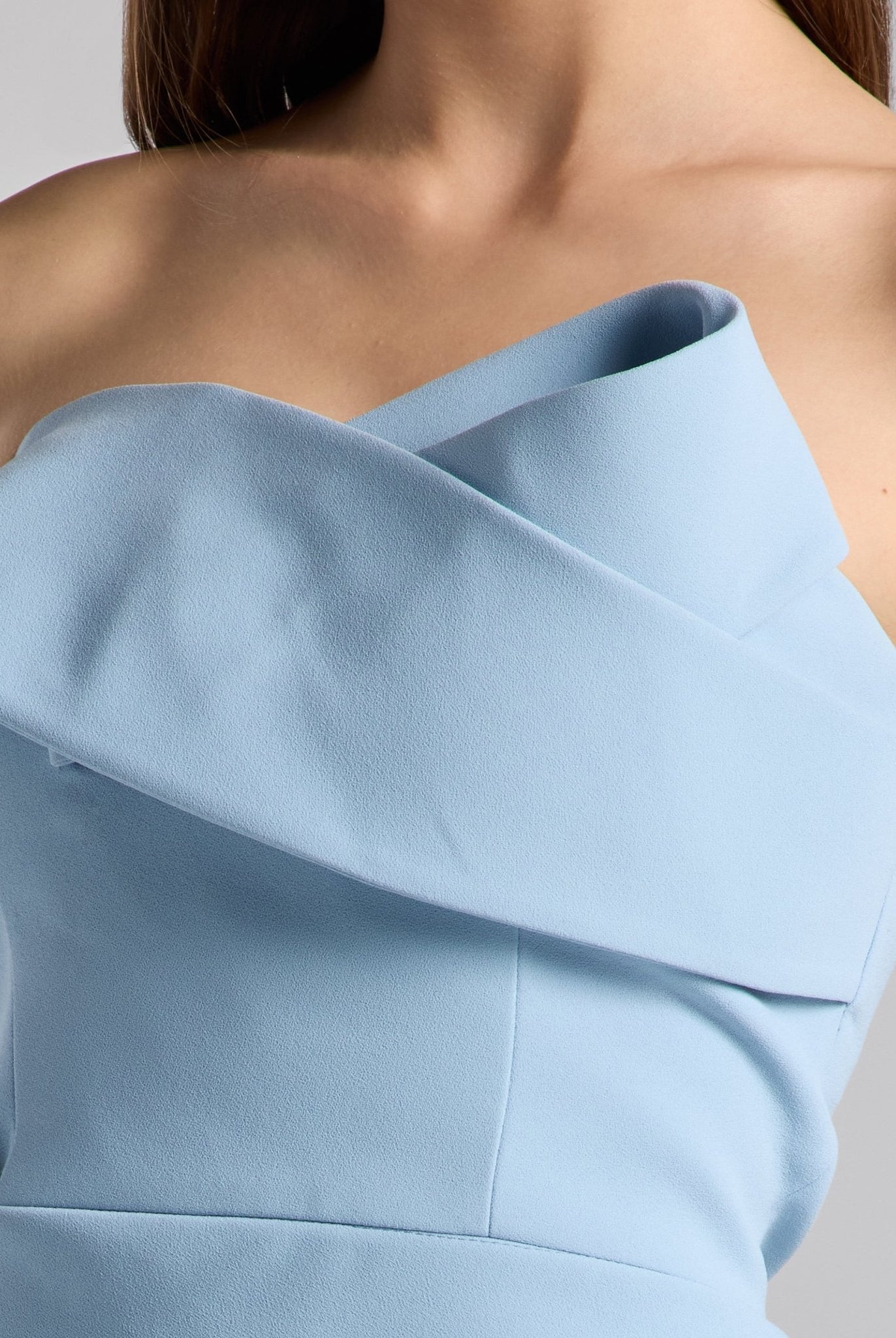 Baby Blue Crepe Gown with Peplum Drape - shopaleena