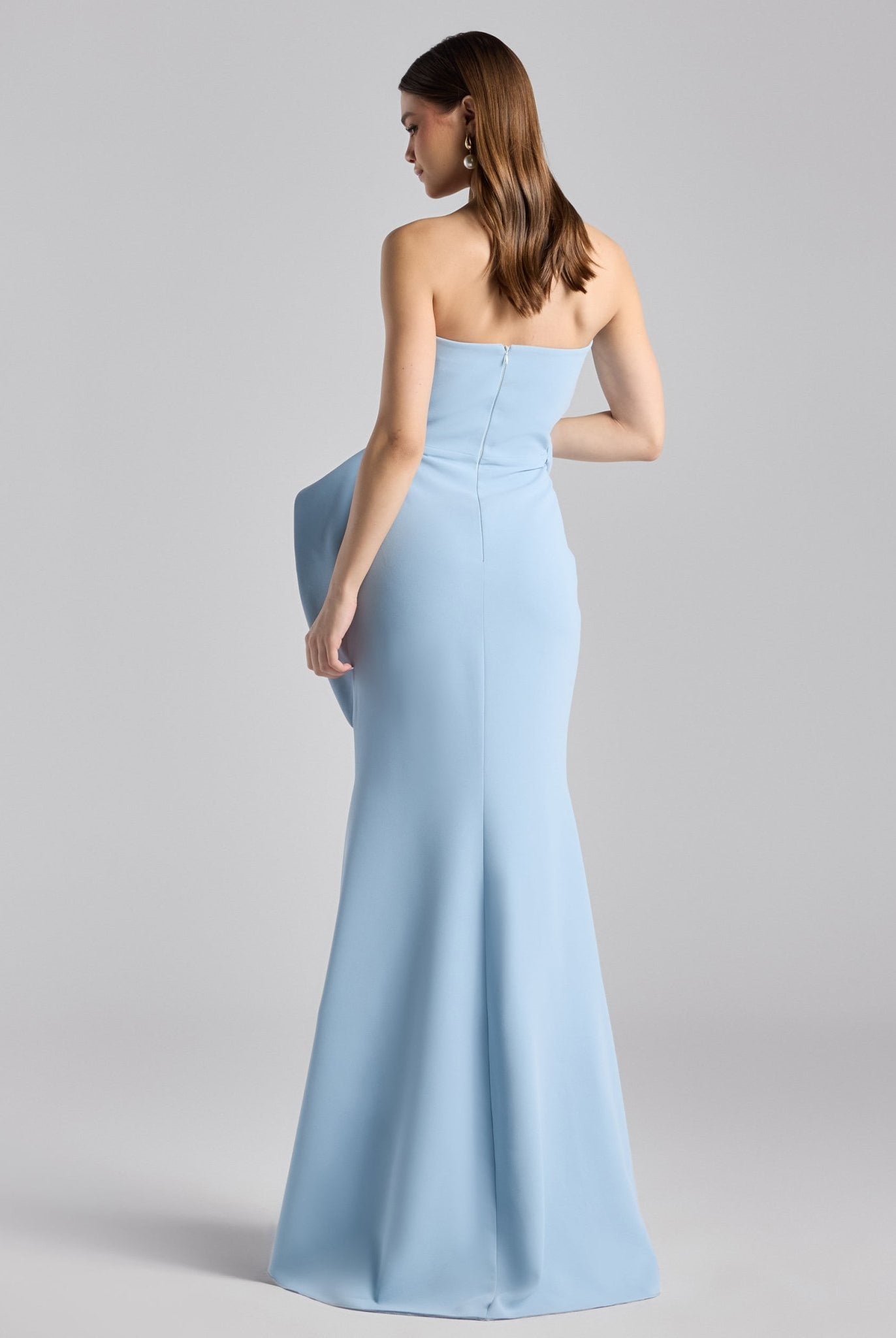 Baby Blue Crepe Gown with Peplum Drape - shopaleena