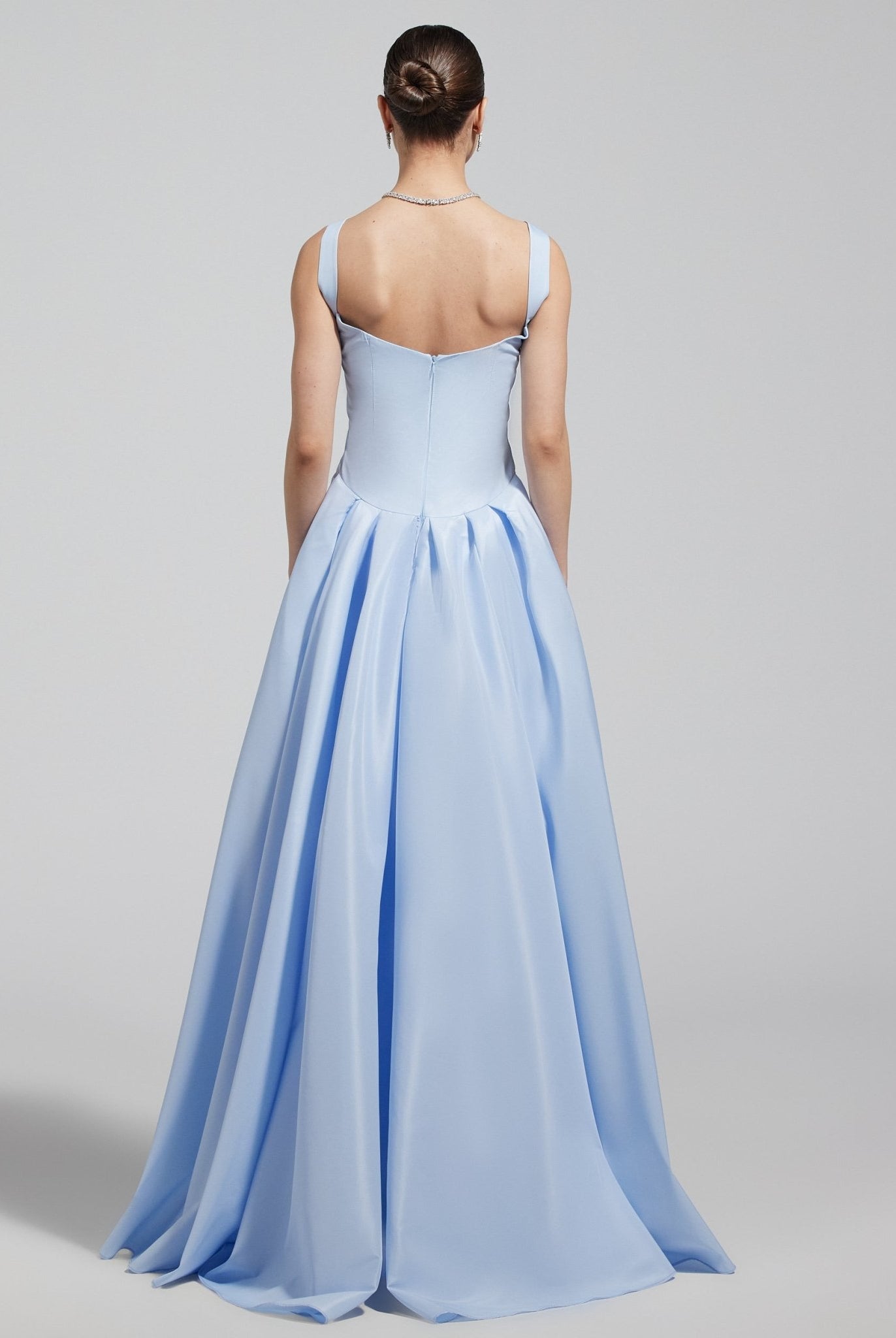 Baby Blue Taffeta Straight Gown with Back Overlay - shopaleena