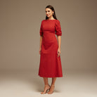 Balloon Sleeve Linen Cotton Midi Dress - shopaleena