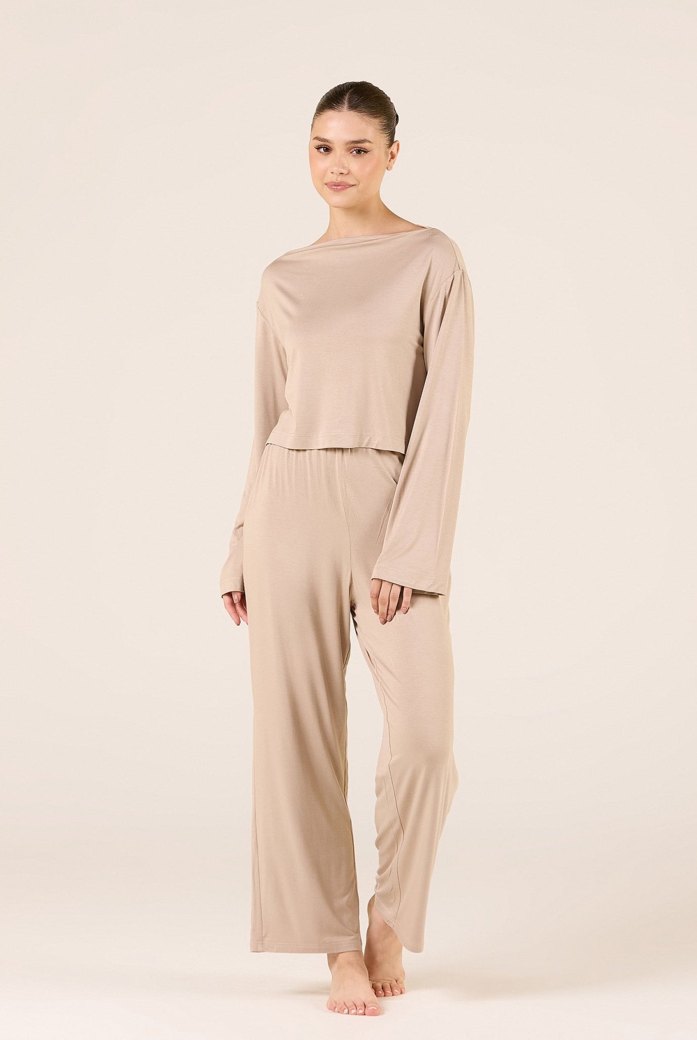 Bamboo Wide Leg Elastic Waist Pants - shopaleena