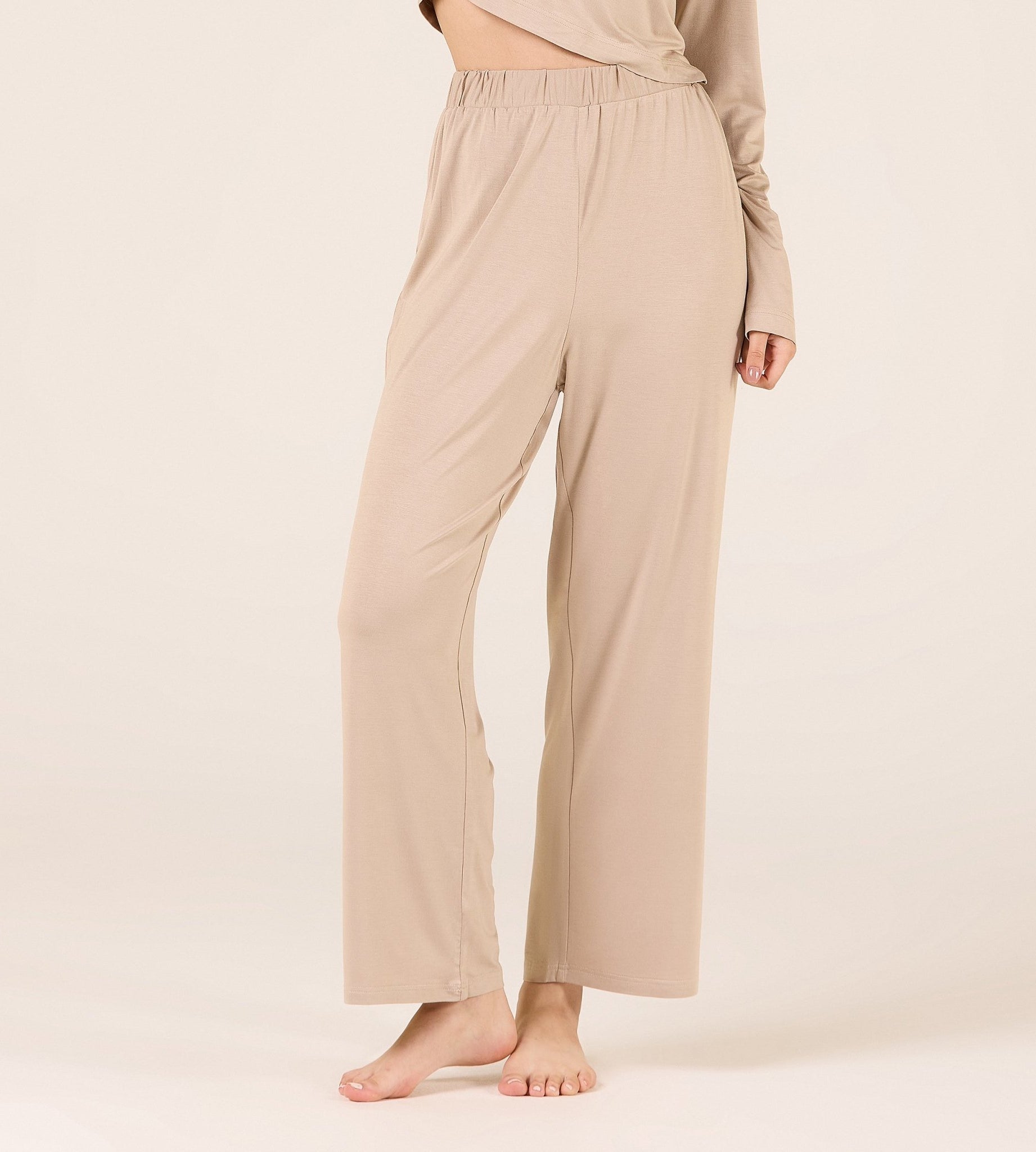 Bamboo Wide Leg Elastic Waist Pants - shopaleena