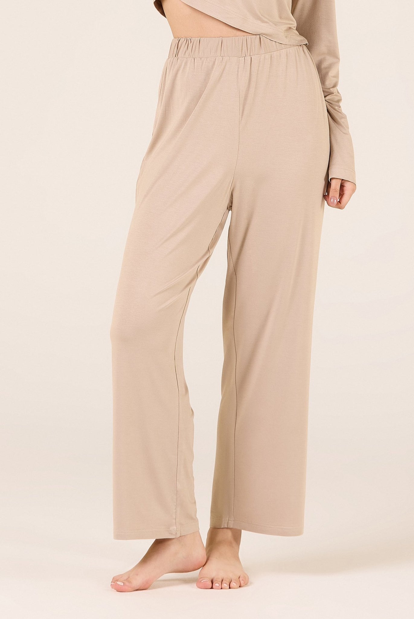 Bamboo Wide Leg Elastic Waist Pants - shopaleena
