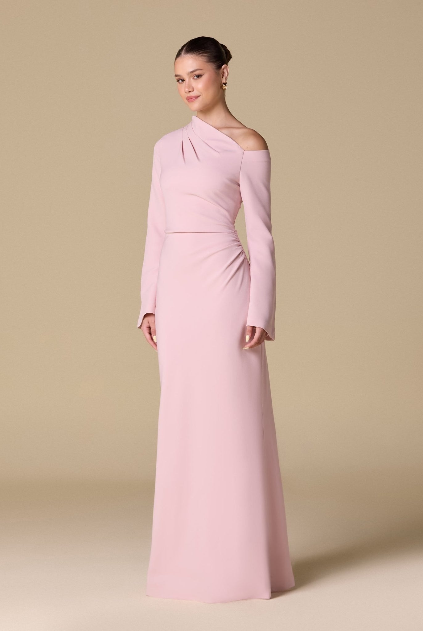 Bare shoulder Crepe maxi dress - shopaleena